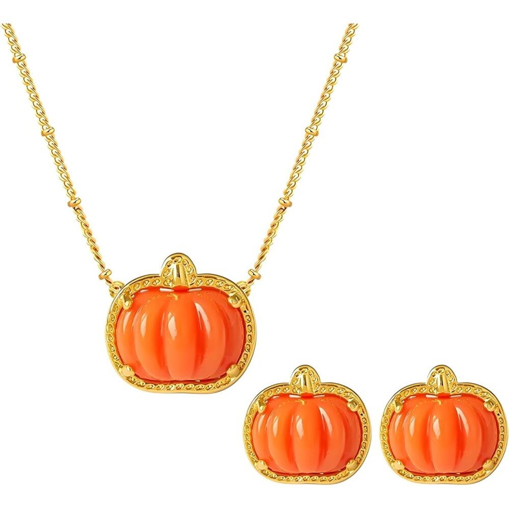 Pumpkin Earrings Necklace Sets for Women Dainty Fall Jewelry Halloween Thanksgiv